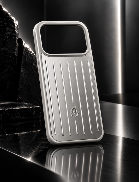RIMOWA Case for iPhone 17 Pro – Silver Aluminum Luxury Phone Cover