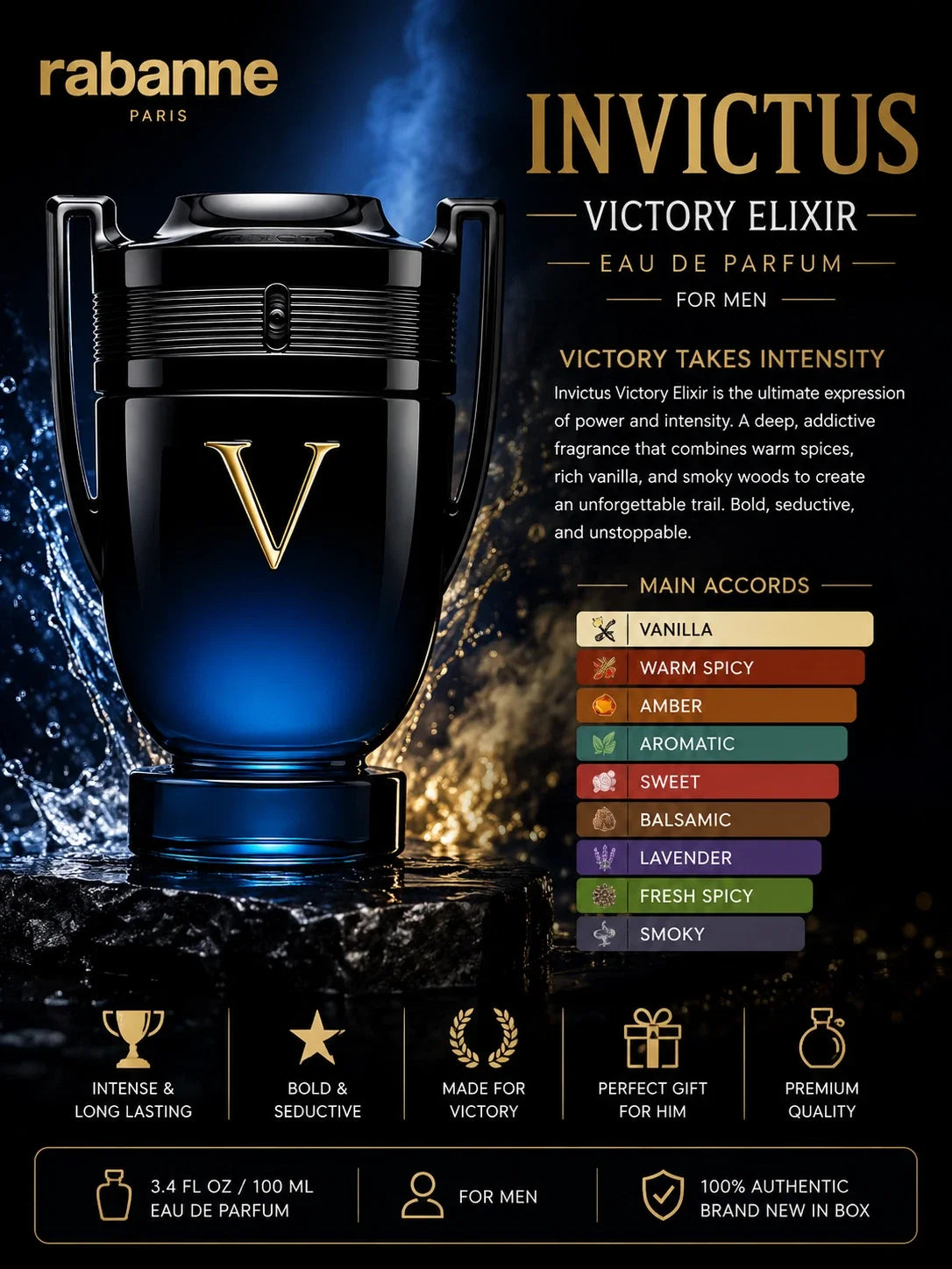 Rabanne Invictus Victory Elixir EDP 100 ml / 3.4 Fl Oz Men’s Fragrance NEW SEALED – view 4