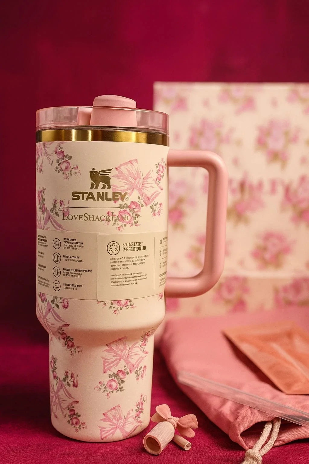 Stanley Rosa Beaux Pink Floral 40 oz Quencher Tumbler – LoveShackFancy – view 3