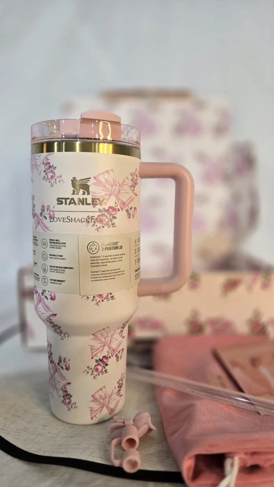 Stanley Rosa Beaux Pink Floral 40 oz Quencher Tumbler – LoveShackFancy – view 4
