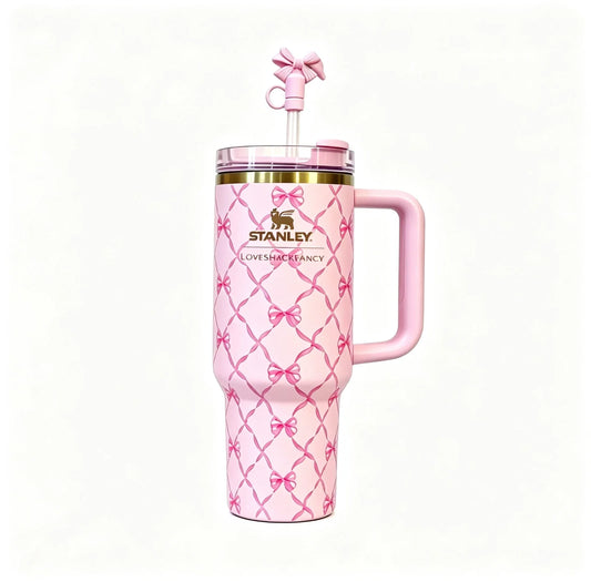 Stanley Quencher H2.0 x LoveShackFancy Pink Baby Bow 40oz Holiday Cup