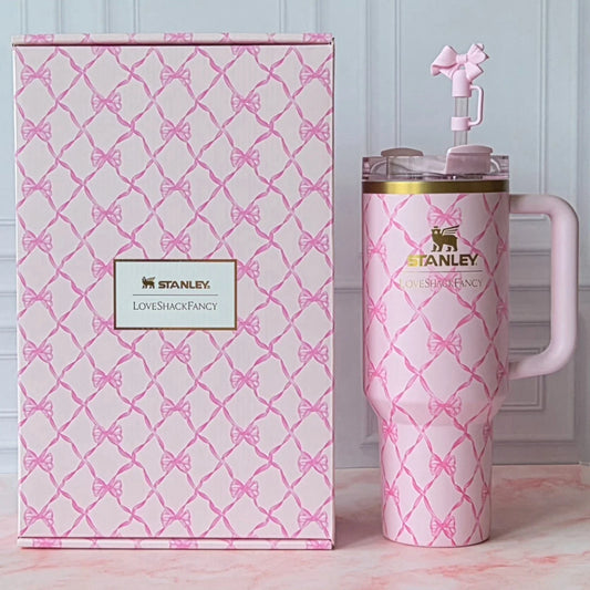 Stanley x LoveShackFancy 40oz Baby Bow Pink Peppermint Holiday Tumbler